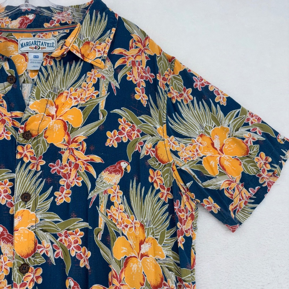Margaritaville Mens XL Rayon Tropical Parrot Hibiscus Floral Button Down Shirt - Picture 5 of 12